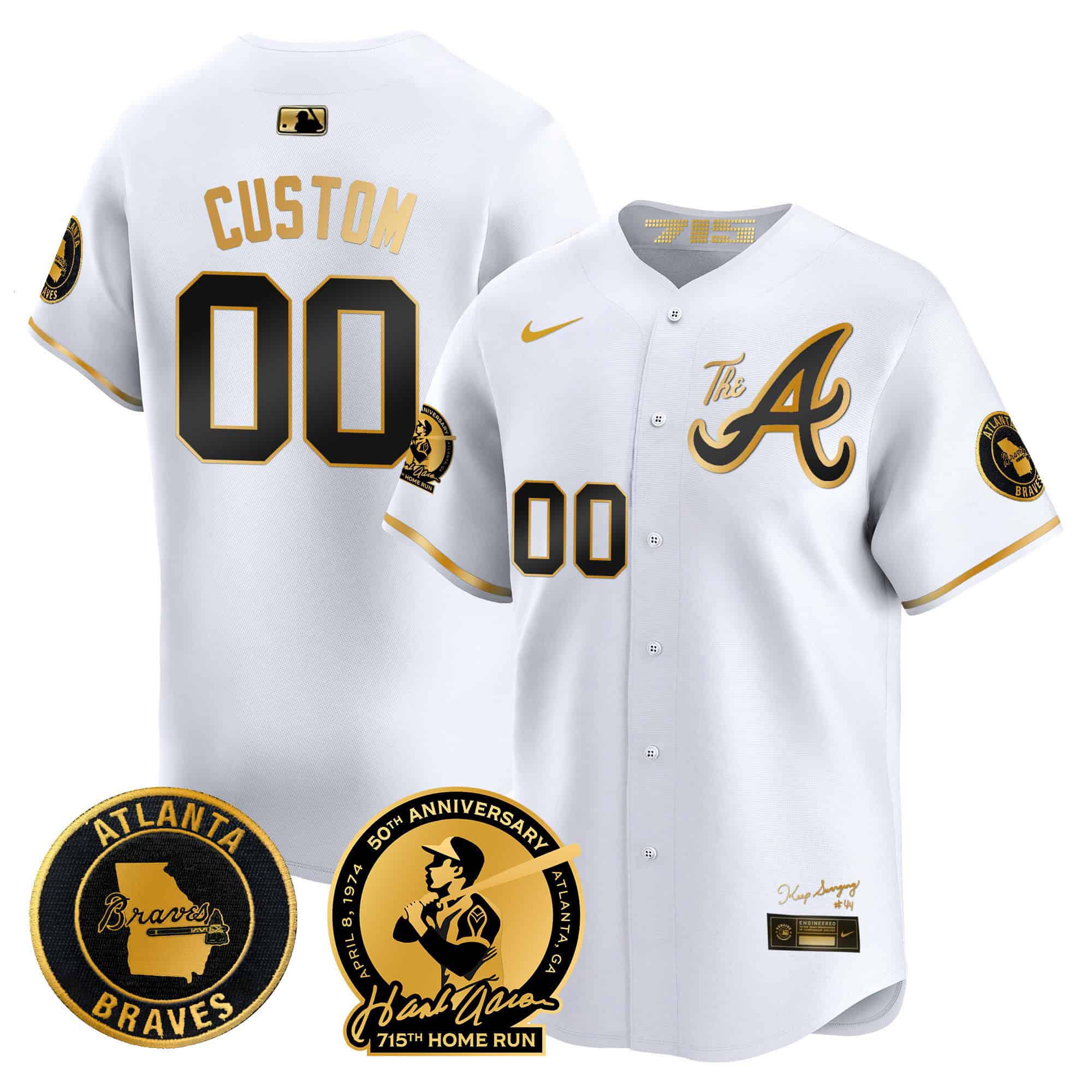 Men Atlanta Braves White 2024 Nike Hank Aaron 715th Home Run Patch Vapor Premier Limited Custom MLB Jersey->customized mlb jersey->Custom Jersey